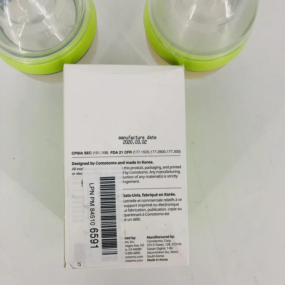 3 Pack Comotomo 0-3 Months Slow Flow 5 fl oz Silicone Baby Bottles Green